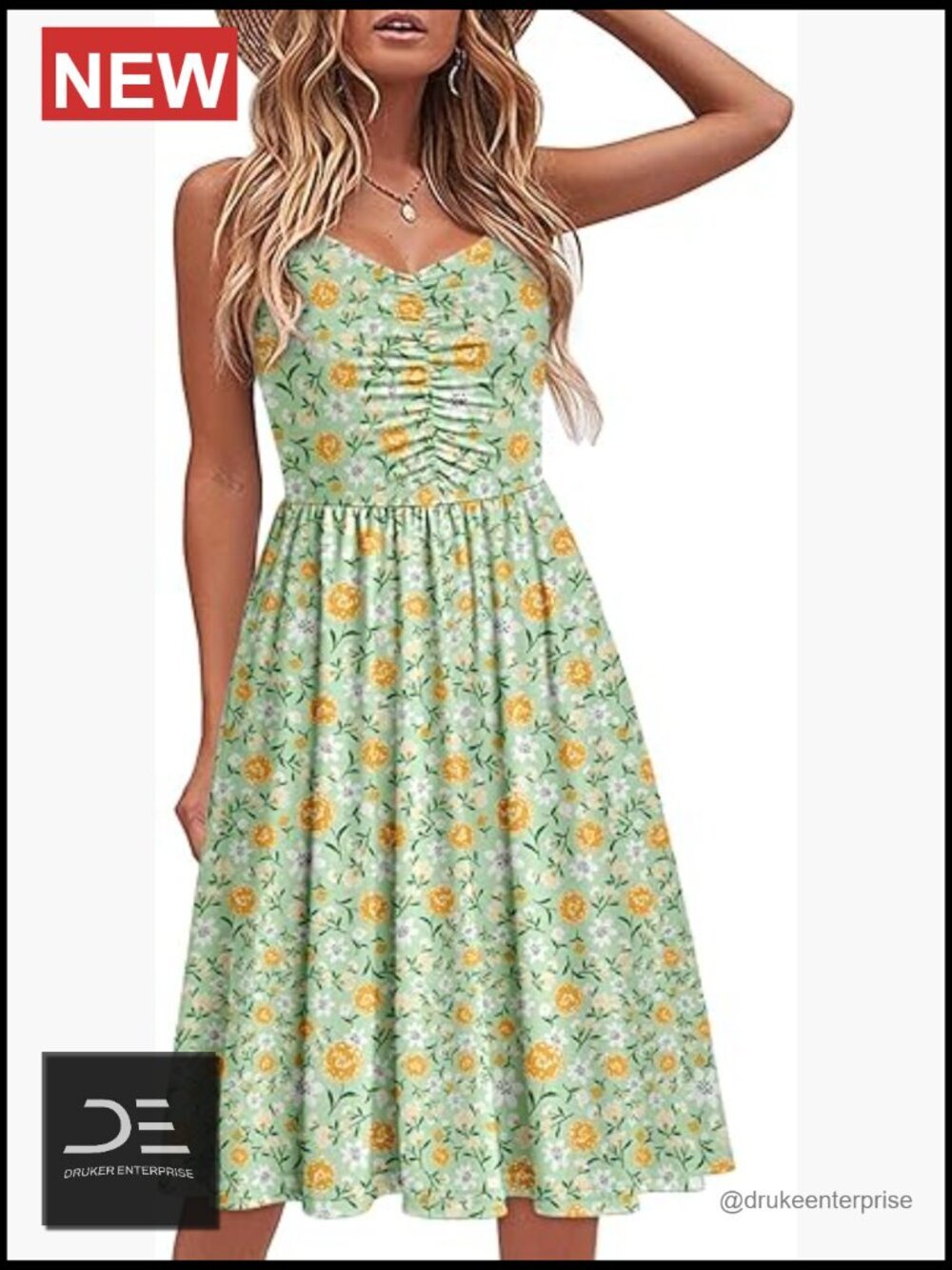 Women's Sleeveless Cotton Spaghetti Strap A-Line Sundress with Pockets